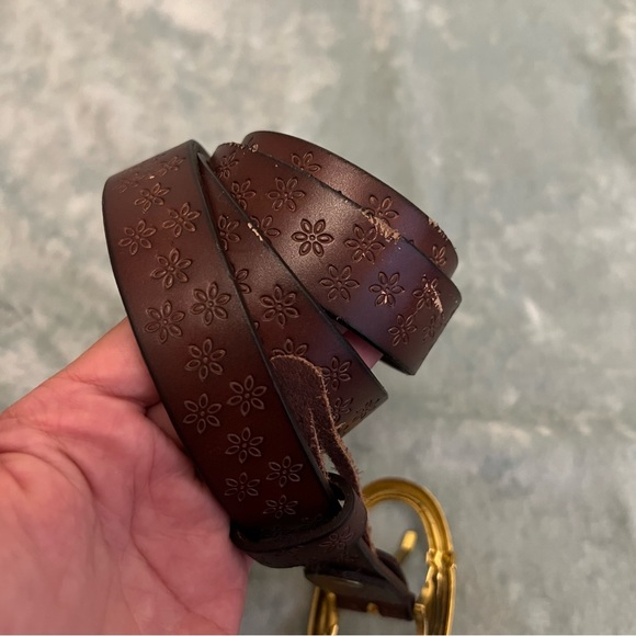 Brown Leather Embossed Floral Belt - Picture 6 of 6